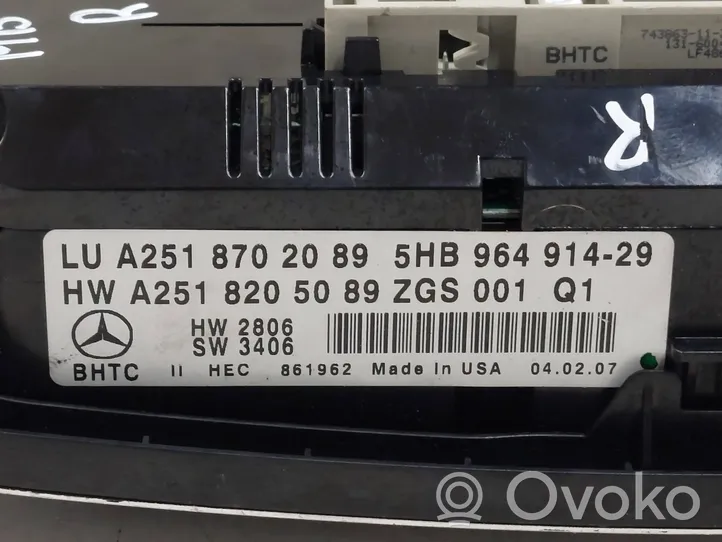 Mercedes-Benz R W251 Ilmastoinnin ohjainlaite A2518205089