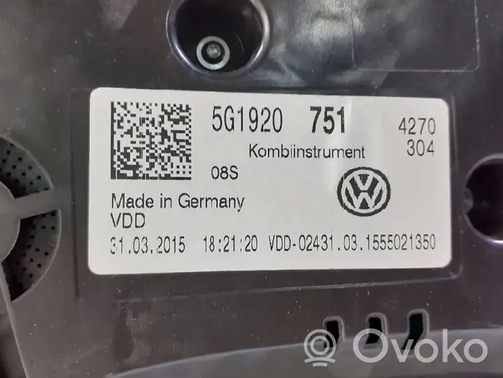 Volkswagen Golf SportWagen Compteur de vitesse tableau de bord 5G1920751