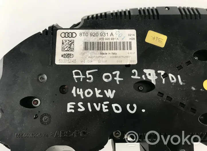 Audi A5 8T 8F Compteur de vitesse tableau de bord 8T0920931A