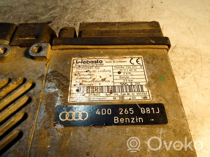 Audi A8 S8 D3 4E Pre riscaldatore ausiliario (Webasto) 4D0265081J