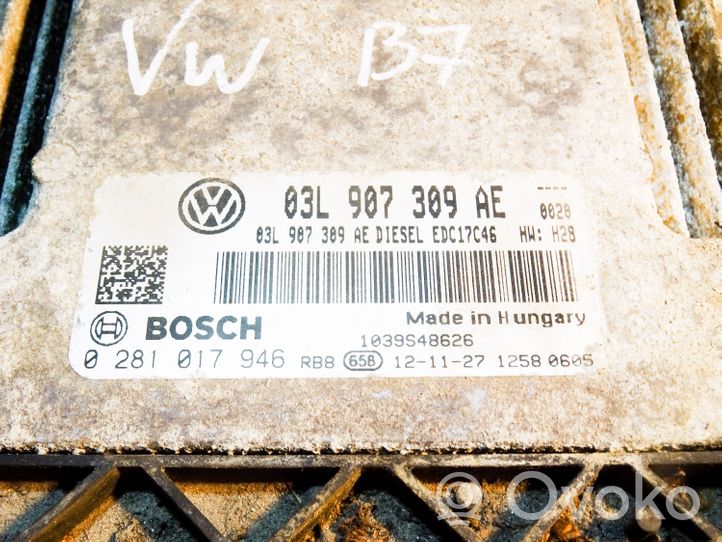 Volkswagen PASSAT B7 Module de commande suspension pneumatique arrière 03L907309AE