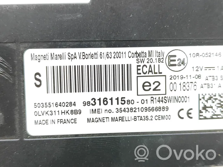 Peugeot 208 Module unité de contrôle Bluetooth 9831611580