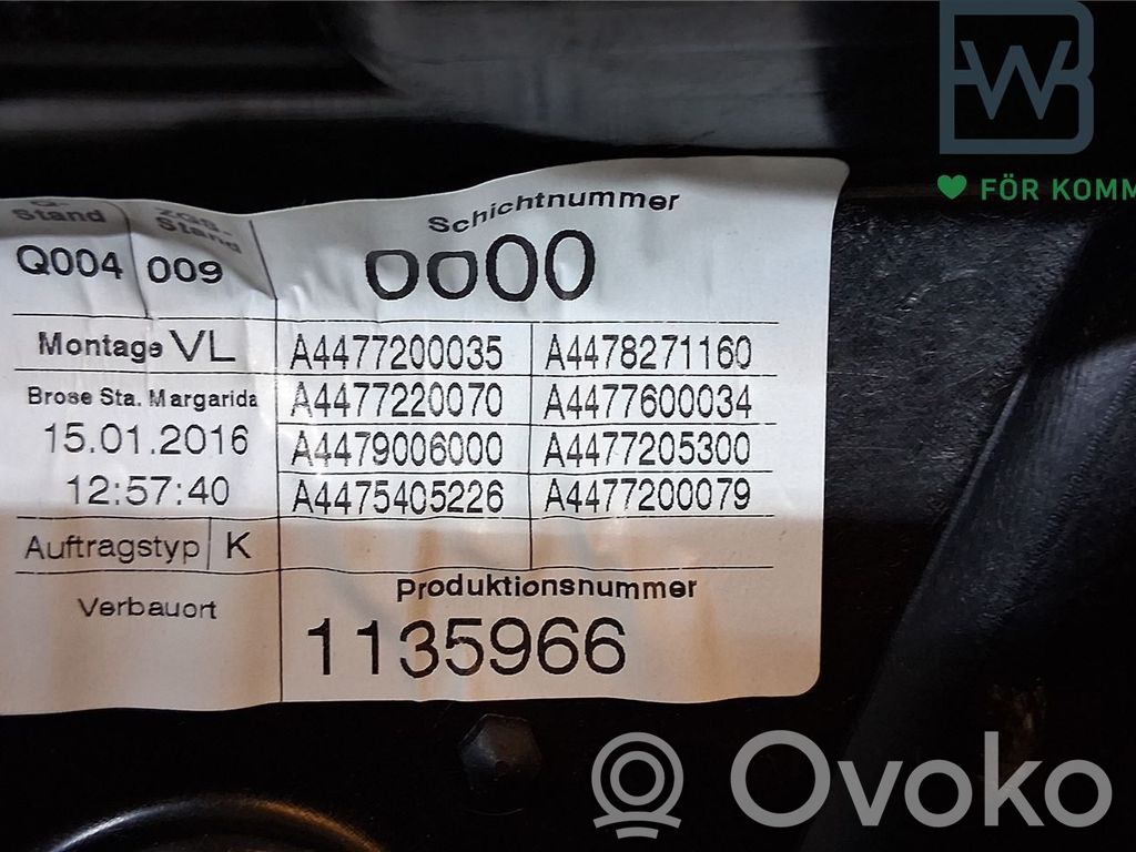 Mercedes-Benz Vito Viano W447 Meccanismo di sollevamento del finestrino anteriore senza motorino