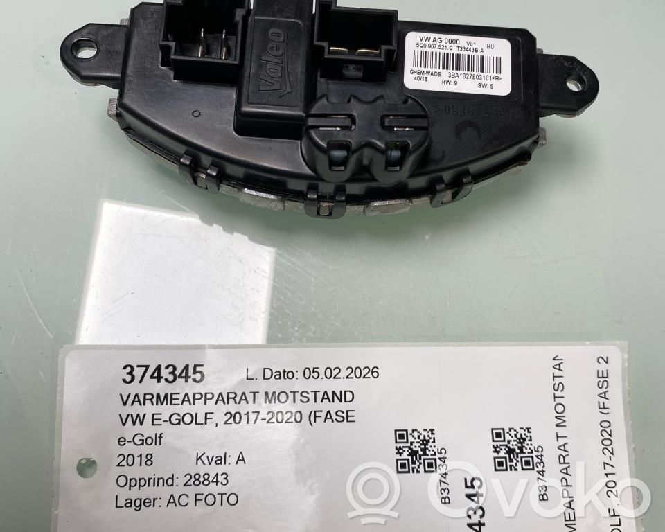 Volkswagen e-Golf Motorino ventola riscaldamento/resistenza ventola
