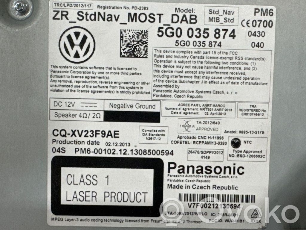 Volkswagen Golf VII Unitate principală radio/CD/DVD/GPS 
