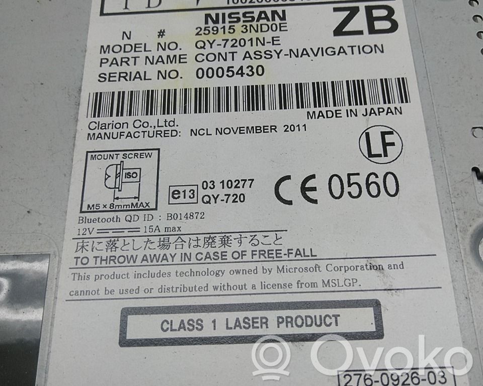 Nissan Leaf I (ZE0) Unità principale autoradio/CD/DVD/GPS 