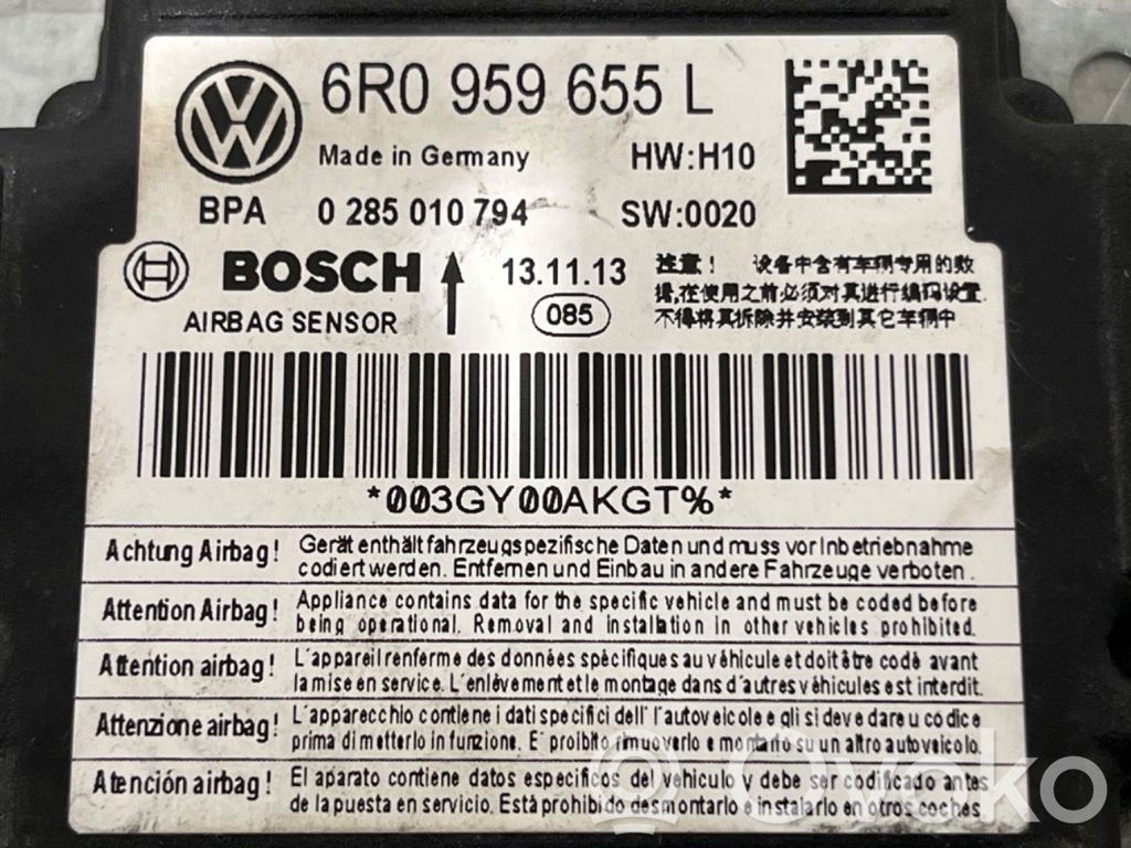 Volkswagen Polo V 6R Turvatyynyn ohjainlaite/moduuli 