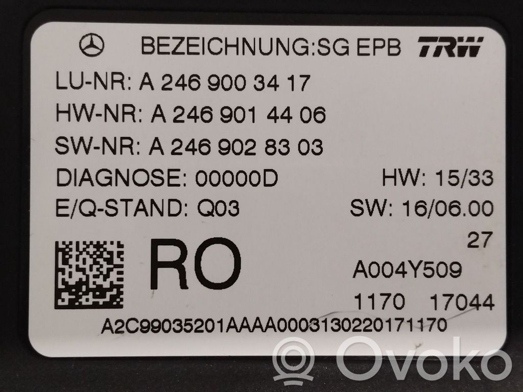 Mercedes-Benz B W246 W242 Module de commande de frein à main 