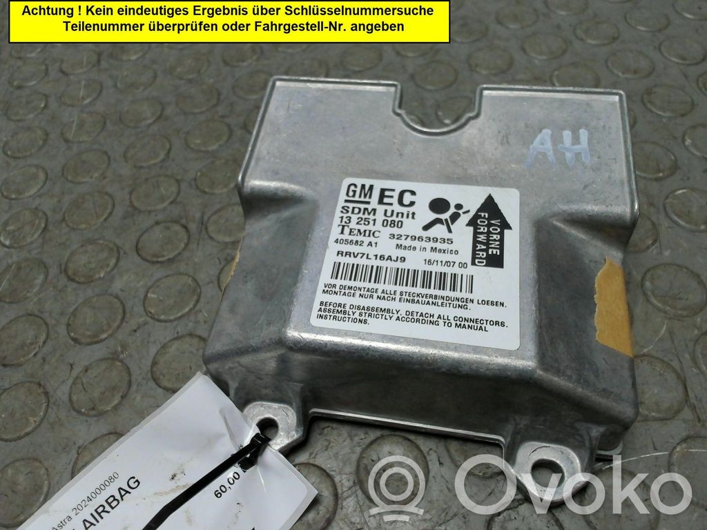 Opel Astra H Centralina/modulo airbag 
