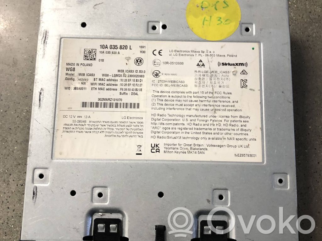 Volkswagen ID.3 Unité de navigation Lecteur CD / DVD 