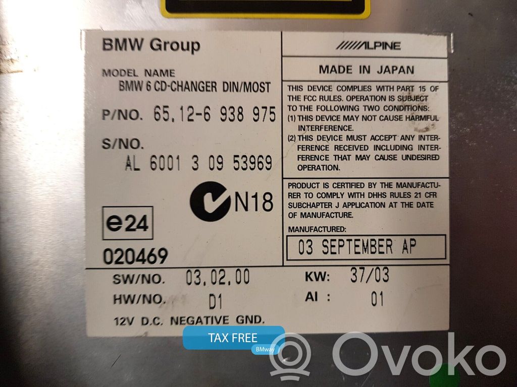 BMW 6 E63 E64 Changeur CD / DVD 