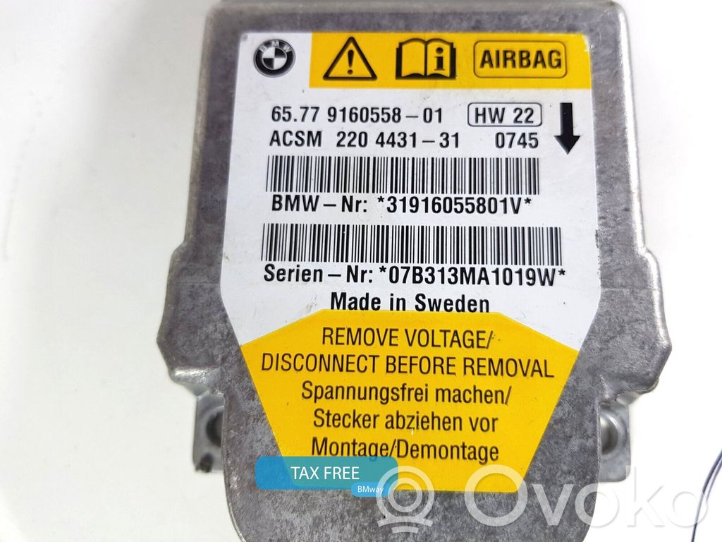 Centralina/modulo airbag   9160558,9160558,65779160558,6978374,9114215,9118931,9145401,9160558,9172019