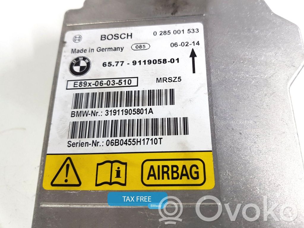 Module de contrôle airbag   9119058,9119058,65779119058,0391034,0392849,0393660,0394017,0395753,0395852,0396717,0398810,0410801,0412995,0414644,9119058,9122500,9125224,9134280,9166057,9184432