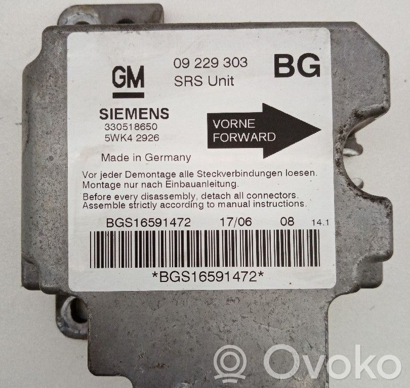 Airbag control unit/module   09229303BG,330518650SIEMENS,5WK42926