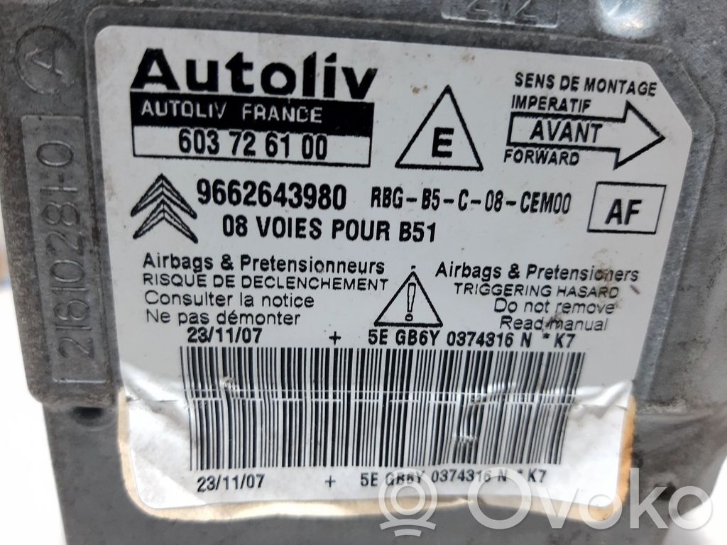 Sterownik / Moduł Airbag   9662643980,112473