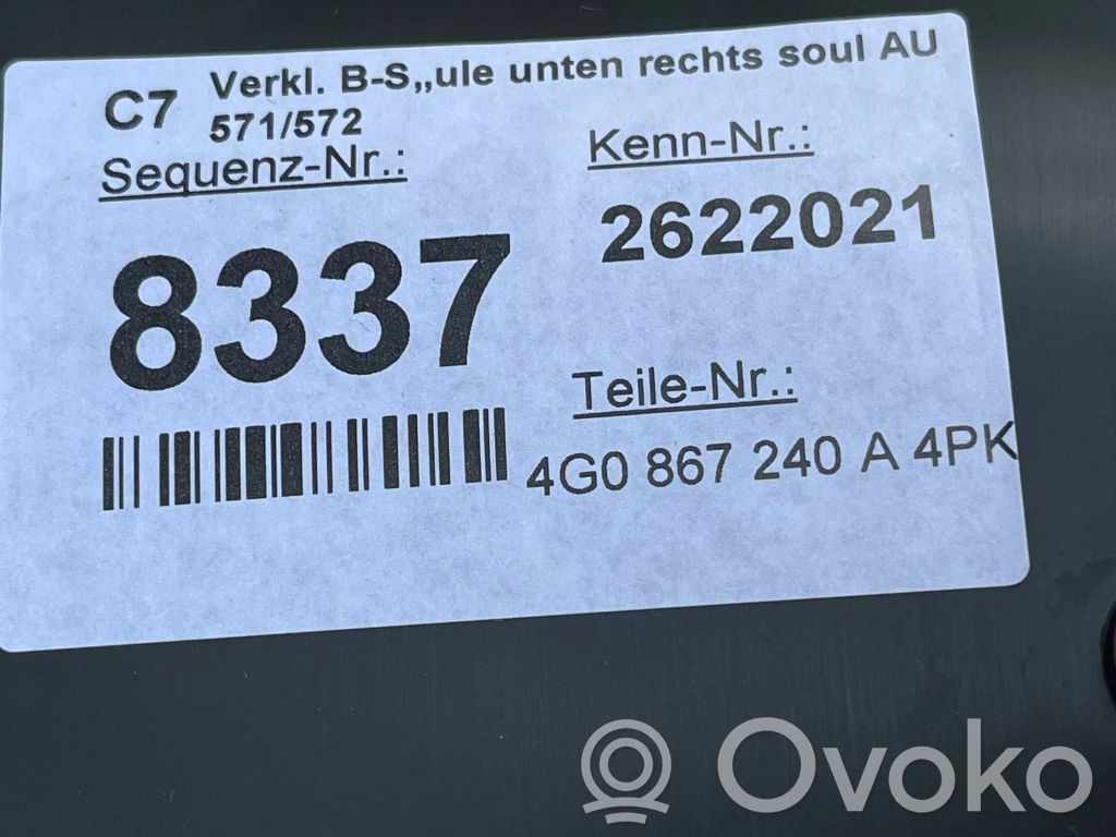 Audi A6 S6 C7 4G (B) pillar trim (bottom) 