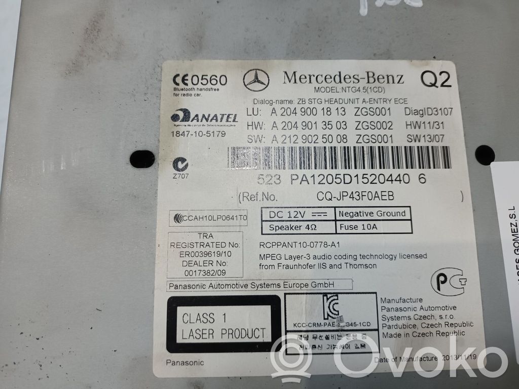 Mercedes-Benz C W204 Unità principale autoradio/CD/DVD/GPS