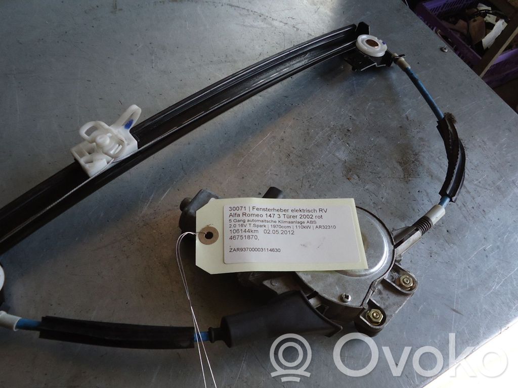 Alfa Romeo 147 Mécanisme de lève-vitre avant sans moteur