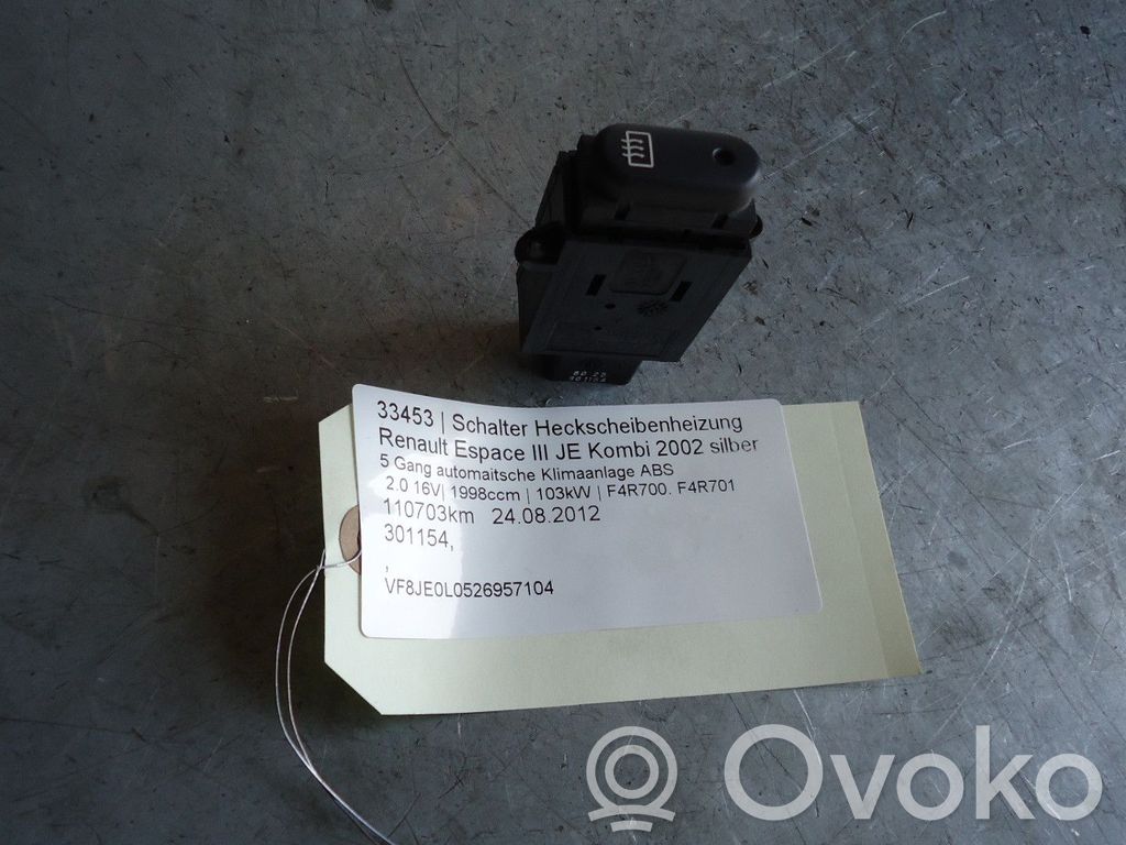 Renault Espace III Windscreen/window heater switch 