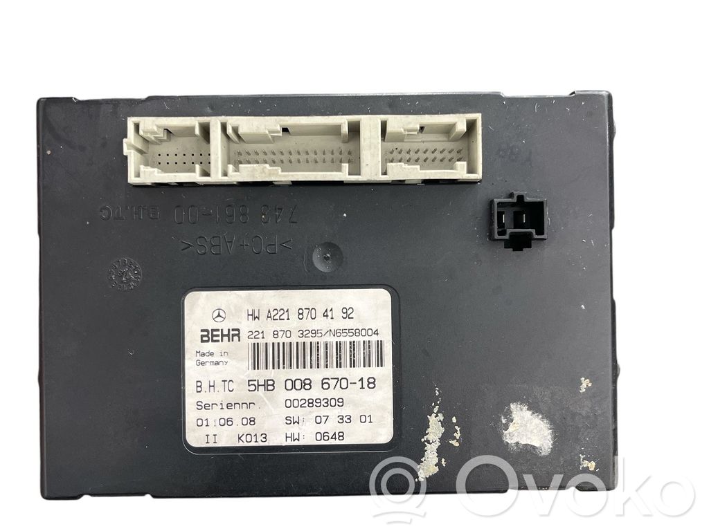 Mercedes-Benz S W221 Unitate control climatizare 