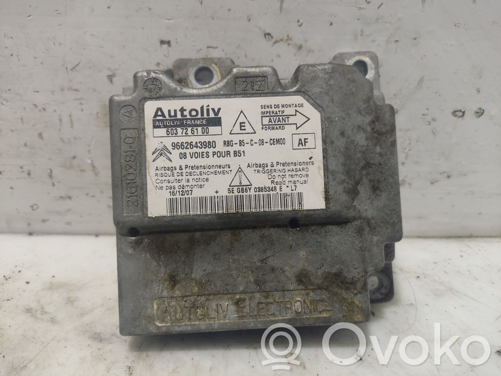 Centralina/modulo airbag   9662643980,603726100