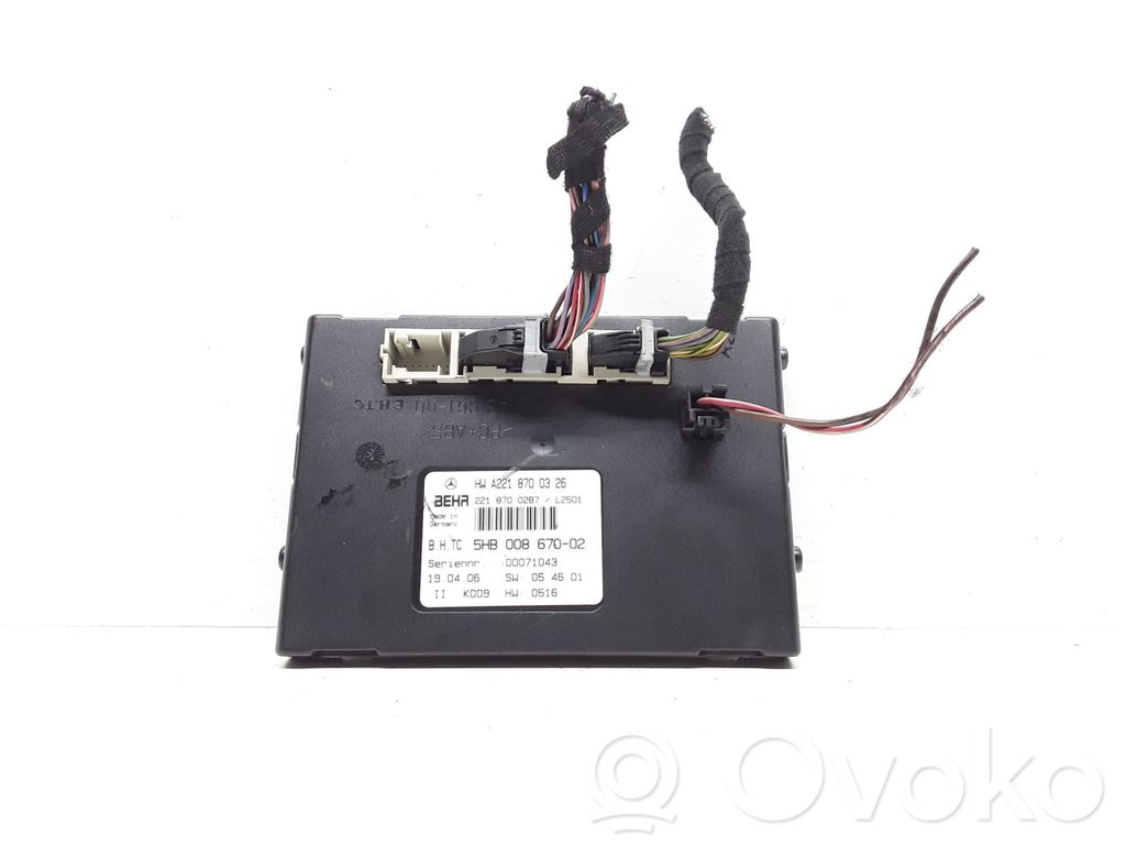 Panel klimatyzacji   A2218700326,2218700287,5HB00867002