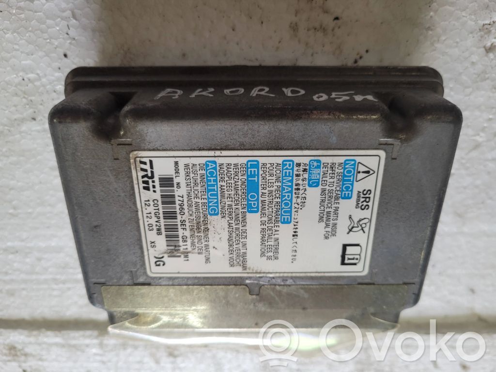 Honda Accord Unitate/modul de comandă airbaguri 