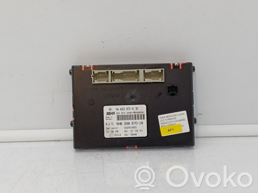 Mercedes-Benz S W221 Modul unitate control aer condiționat 