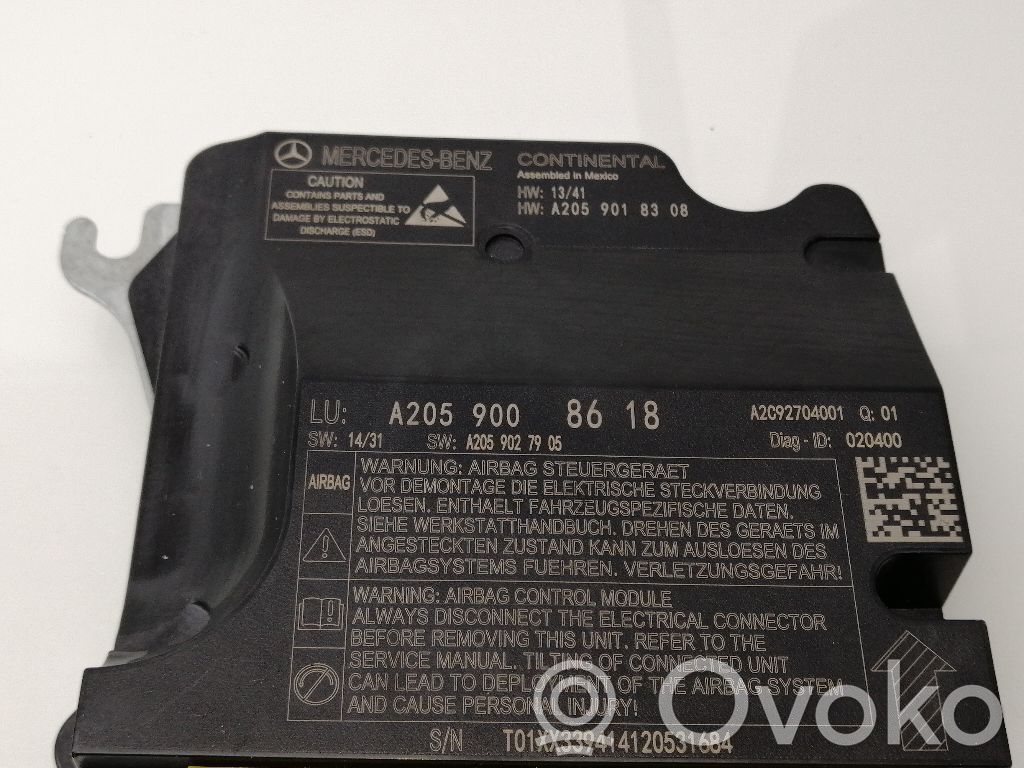 Mercedes-Benz C AMG W204 Unitate/modul de comandă airbaguri 