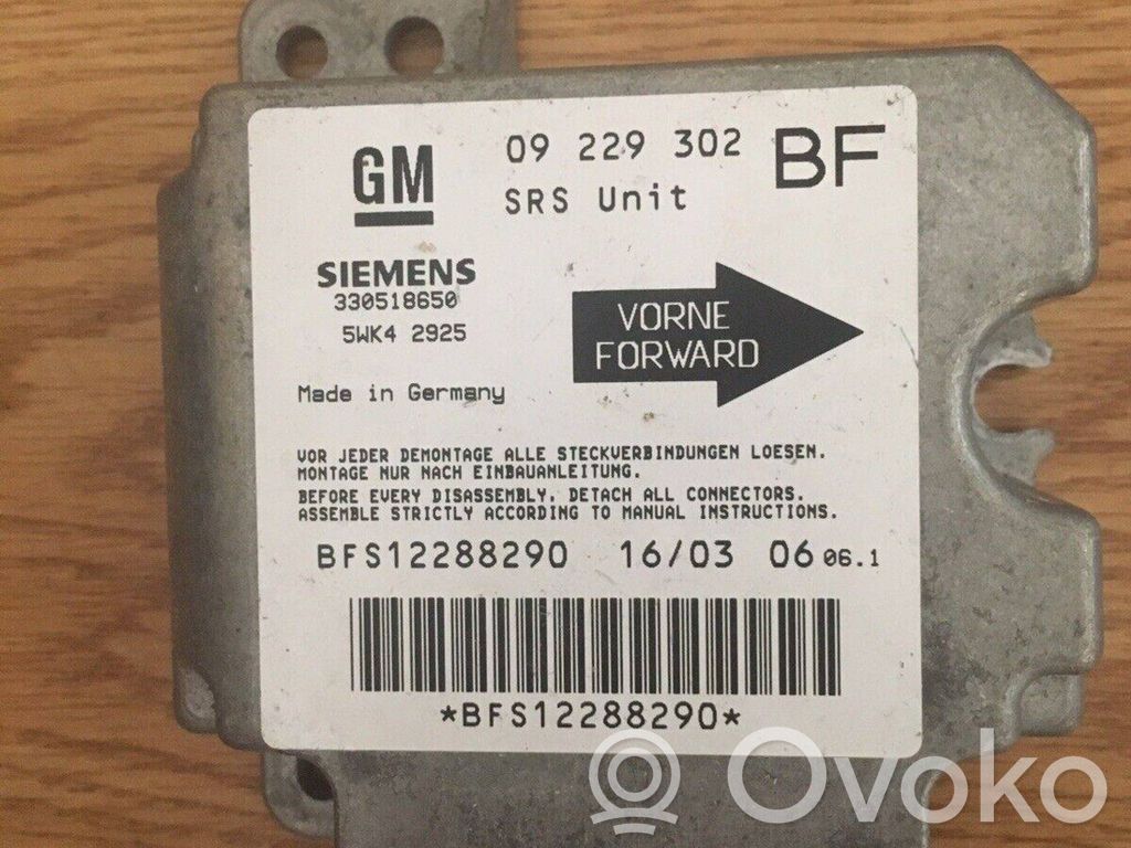 Airbag control unit/module   09229302,BFS12288290,330518650