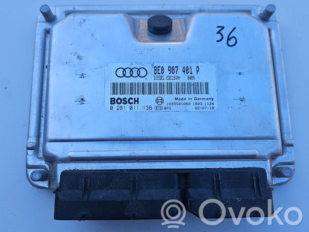 Engine control unit/module   8E0907401P,1039S01060,0281011136