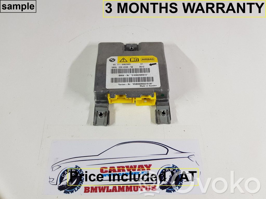 Airbag control unit/module   65776962885,6962885,6953007,6936029,6936183,6937695,6939737,6940297,6942099,6945155,6962885,6974364