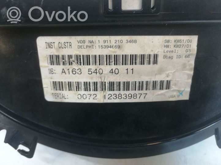 Mercedes-Benz ML W163 Tachimetro (quadro strumenti) A1635404011