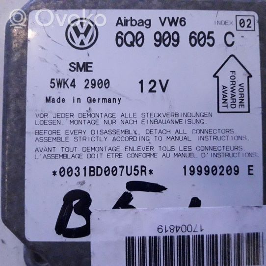 Volkswagen PASSAT B5 Module de contrôle airbag 6Q0909605C