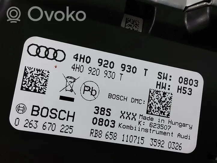 Audi A8 S8 D4 4H Spidometras (prietaisų skydelis) 4H0920930T