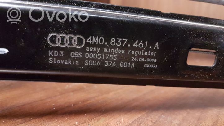 Audi Q7 4M Etuikkunan nostomekanismi ilman moottoria 4M0837461A