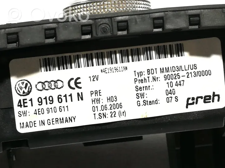 Audi A8 S8 D3 4E Unité de contrôle MMI 4E1919611N
