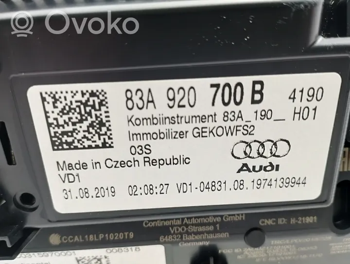 Audi Q3 F3 Compteur de vitesse tableau de bord 83A920700B