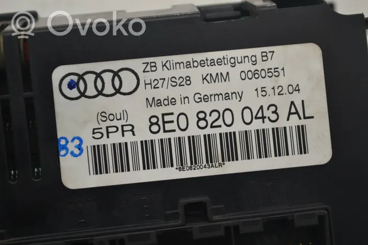 Audi A4 S4 B7 8E 8H Centralina del climatizzatore 8E0820043AL