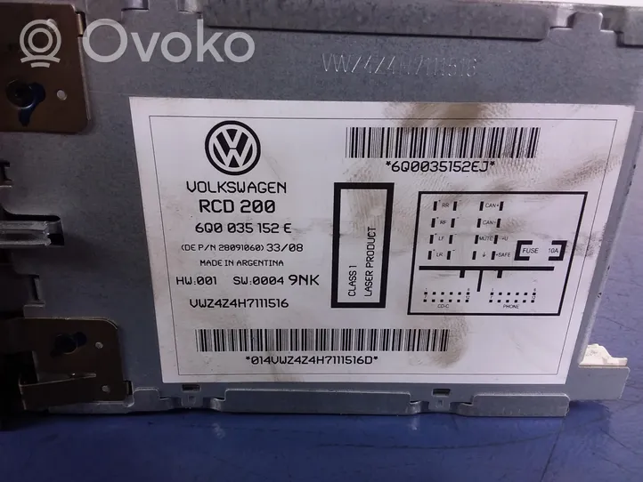 Volkswagen Polo IV 9N3 Radio/CD/DVD/GPS-pääyksikkö 6Q0035152E