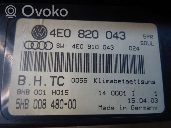 Audi A8 S8 D3 4E Interruttore fendinebbia 4E0820043