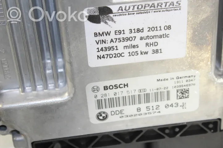 BMW 3 E90 E91 Kit centralina motore ECU e serratura 8512043