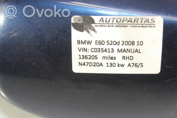 BMW 5 E60 E61 Manualne lusterko boczne drzwi przednich 010748