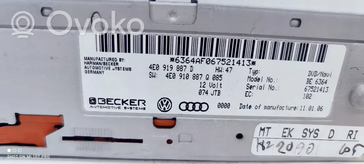 Audi A4 S4 B8 8K Unità di navigazione lettore CD/DVD 4E0919887D