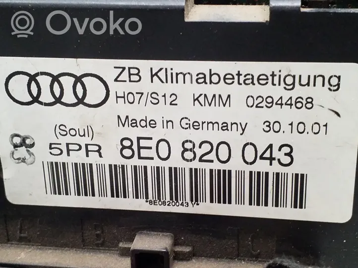 Audi A4 S4 B6 8E 8H Unité de contrôle climatique 8E0820043