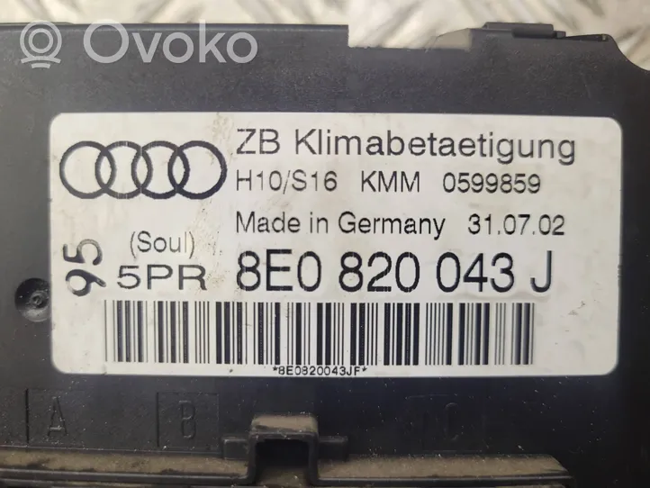 Audi A4 S4 B6 8E 8H Unité de contrôle climatique 8E0820043J