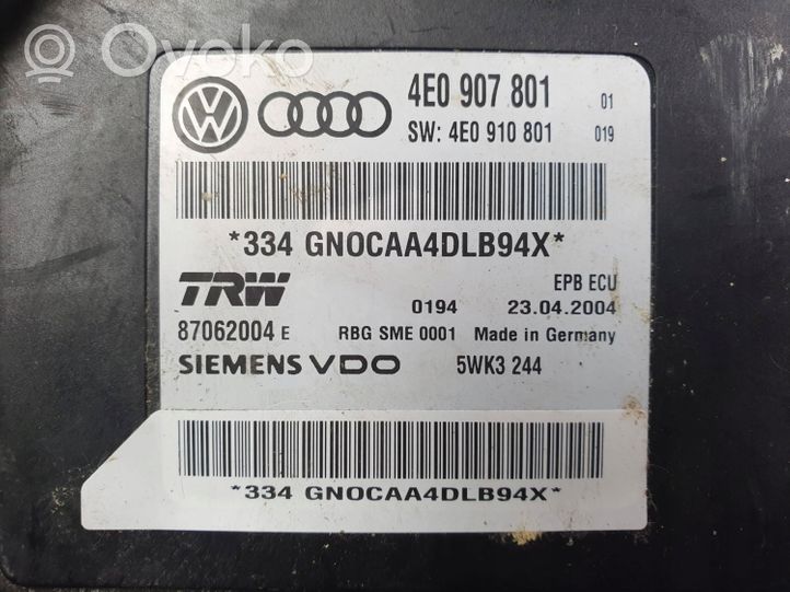 Audi A8 S8 D3 4E Centralina/modulo EMF freno posteriore 4E0907801