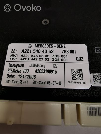 Mercedes-Benz S W221 Oro pakabos valdymo blokas (galinės) A2215404062