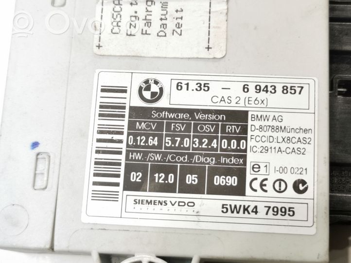 BMW 5 E60 E61 Unité de contrôle module CAS 6943857
