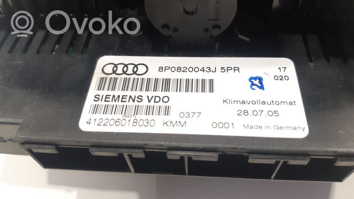 Audi A3 S3 8P Oro kondicionieriaus/ klimato/ pečiuko valdymo blokas (salone) 8P0820043J